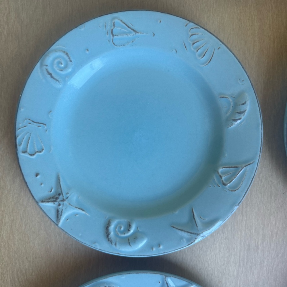 Thomson Pottery Cape Cod Plate Blue Seashells Nautical Set of 4 - Picture 4 of 11
